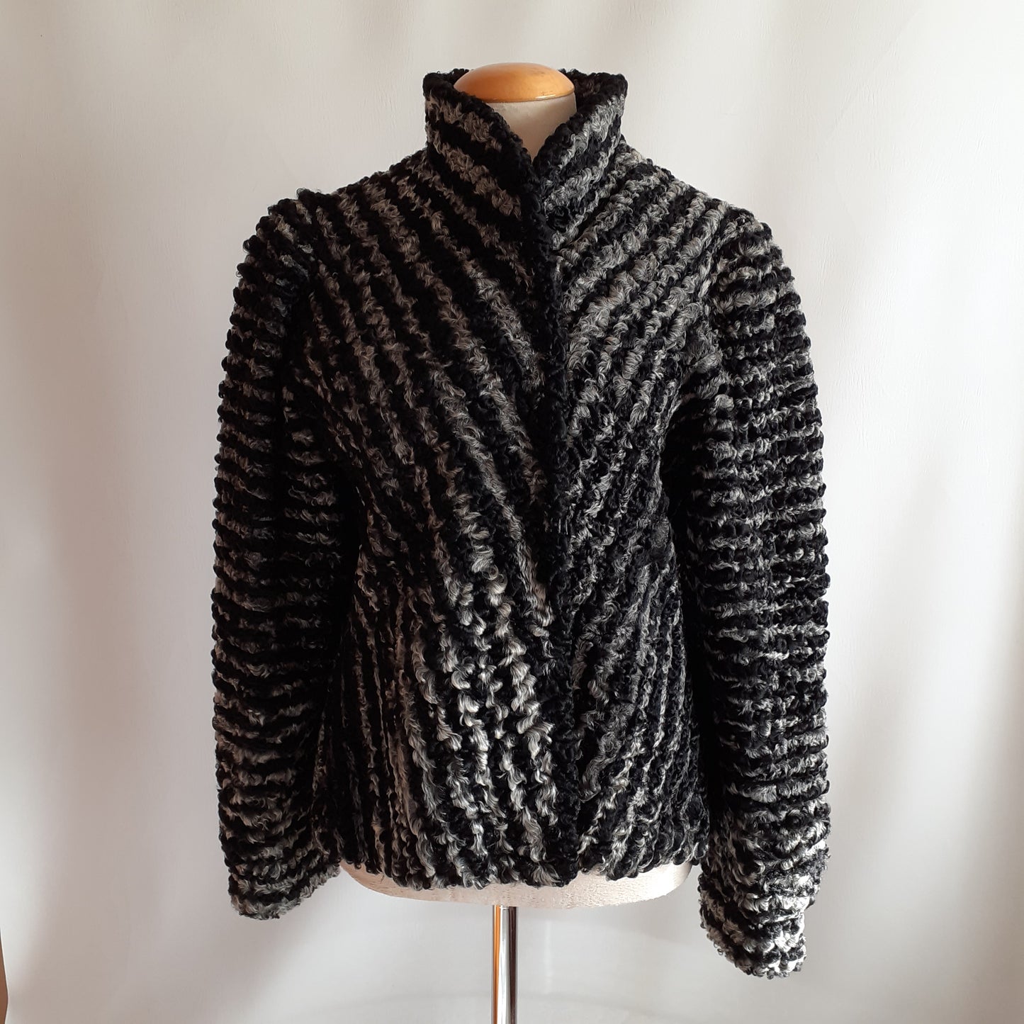 Chevron Stripe Lamb Fur Jacket