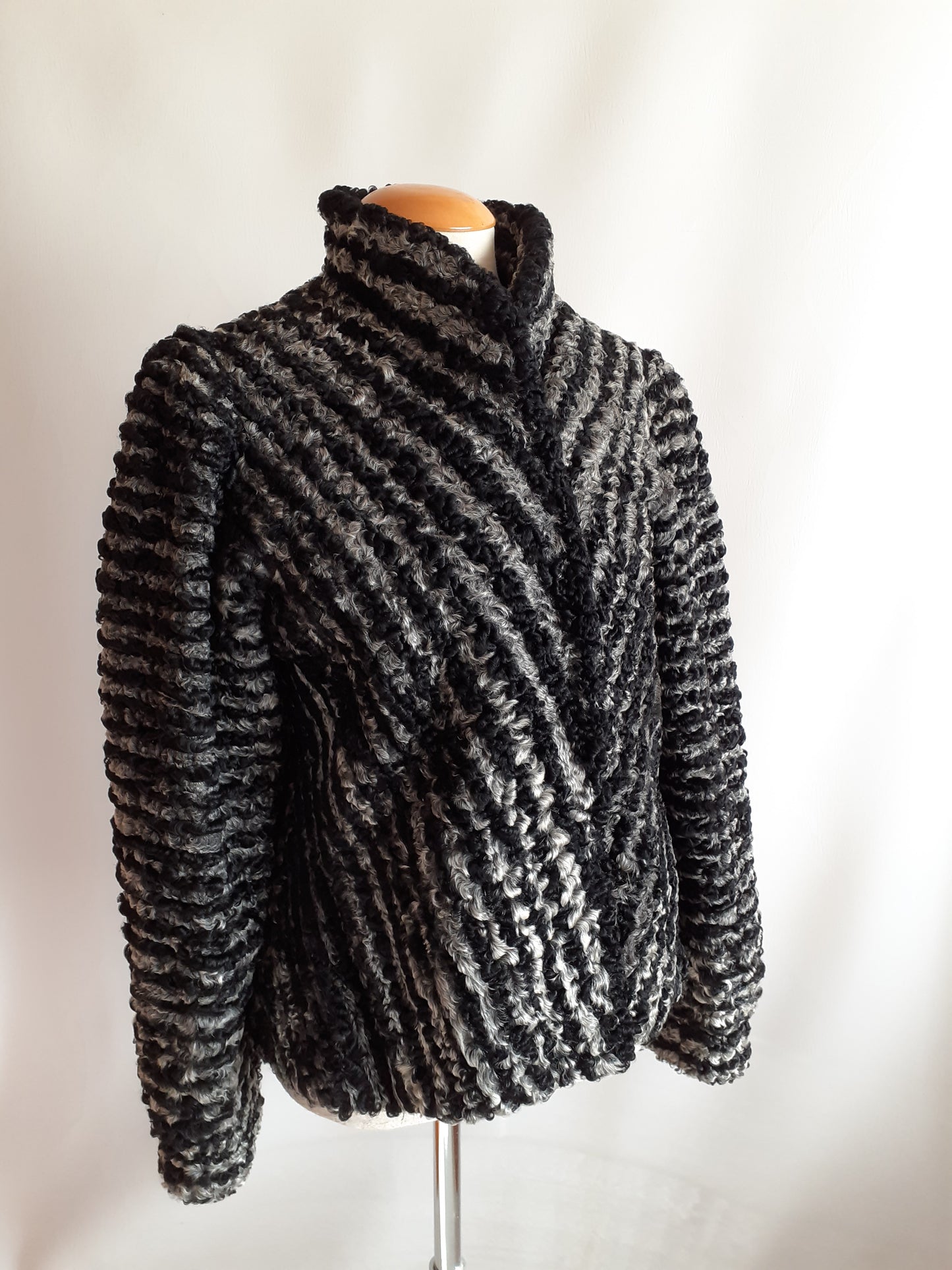 Chevron Stripe Lamb Fur Jacket