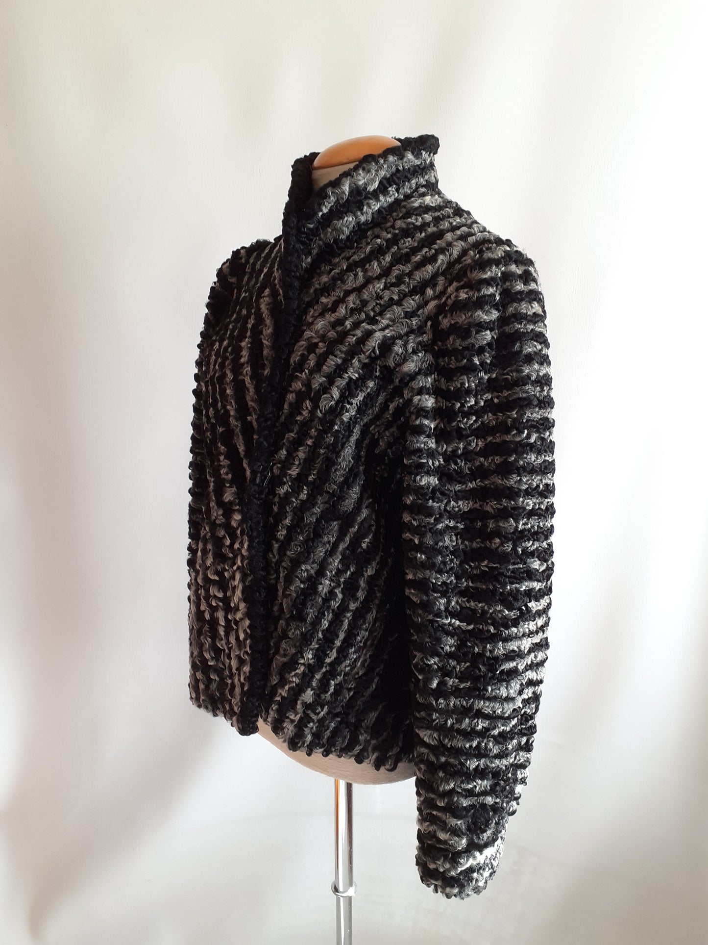 Chevron Stripe Lamb Fur Jacket