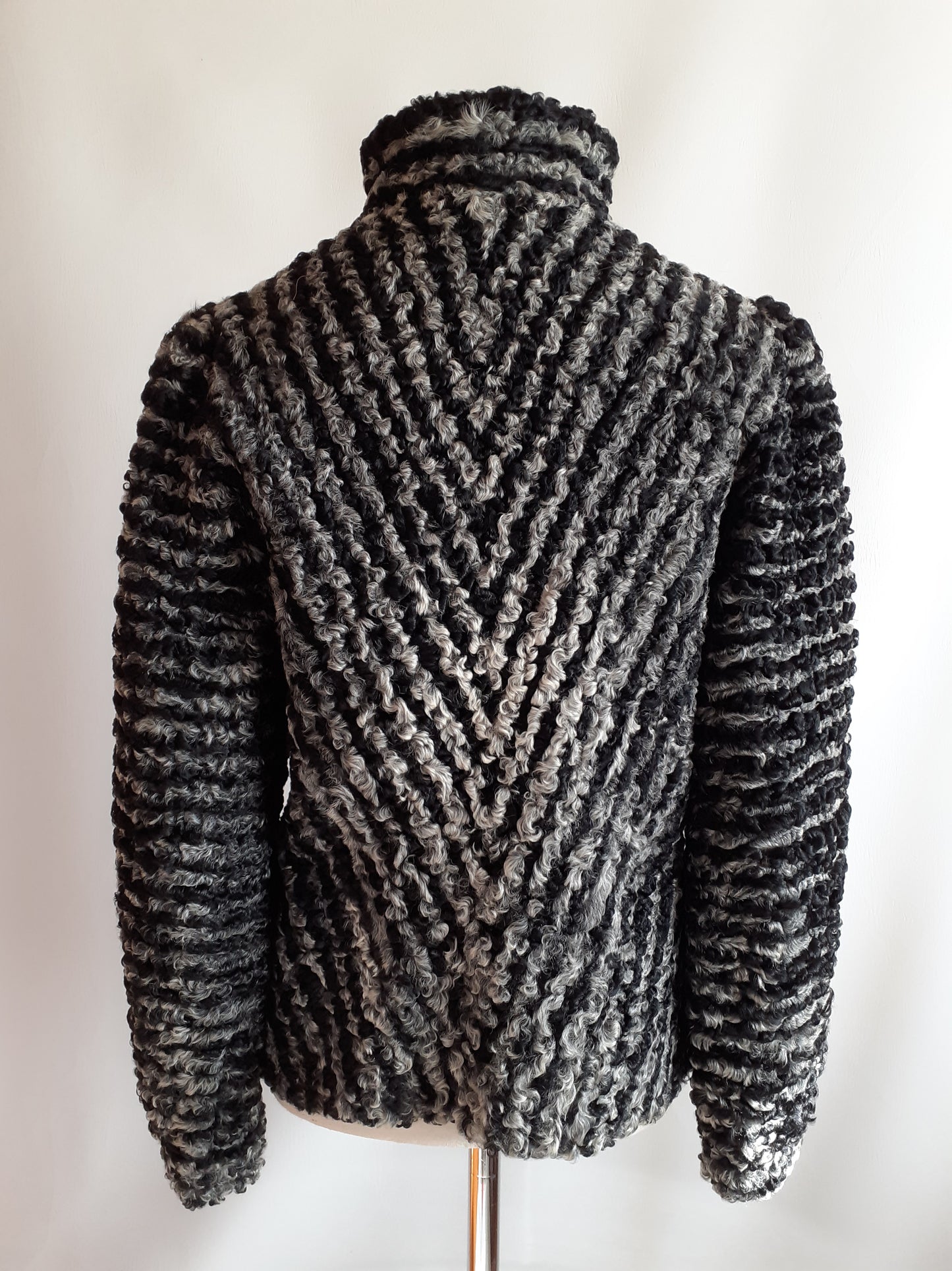 Chevron Stripe Lamb Fur Jacket