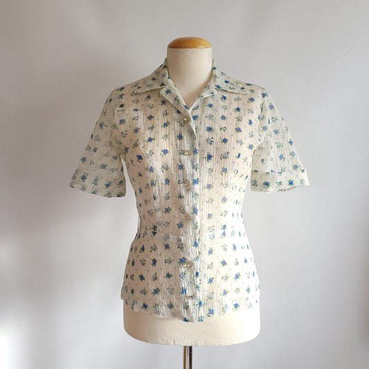 1950s Sheer Floral Blouse - small