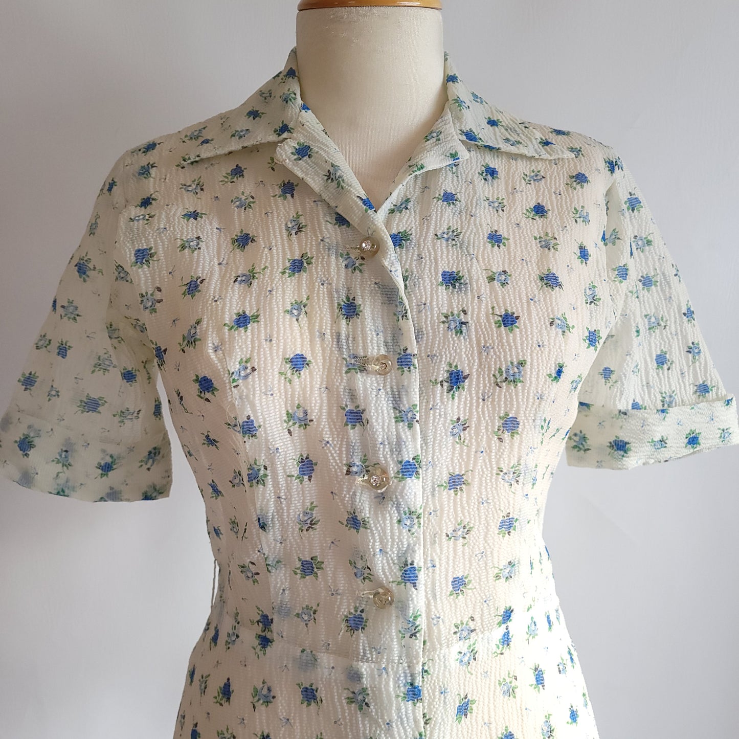 1950s Sheer Floral Blouse - small