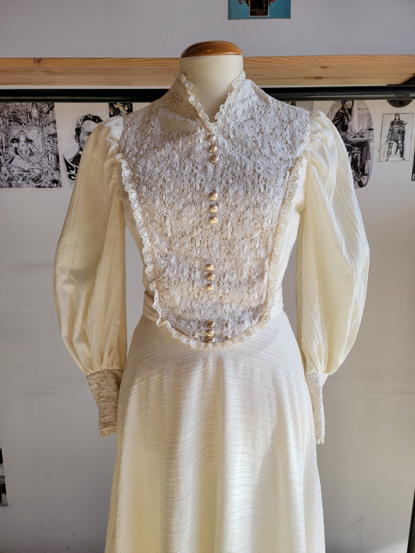 Vintage 70s Cream Cotton and Lace Victorian Dress