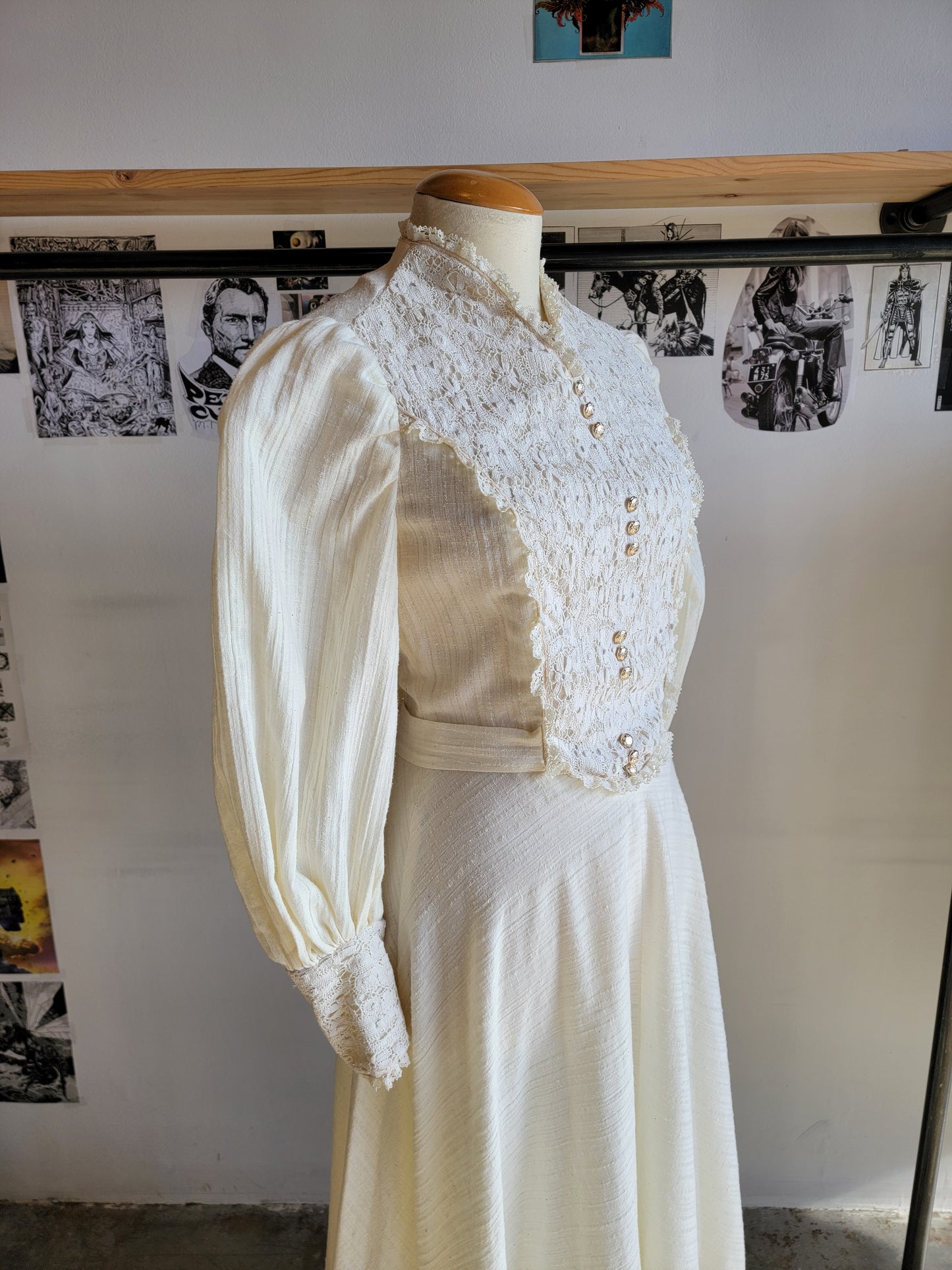 Vintage 70s Cream Cotton and Lace Victorian Dress