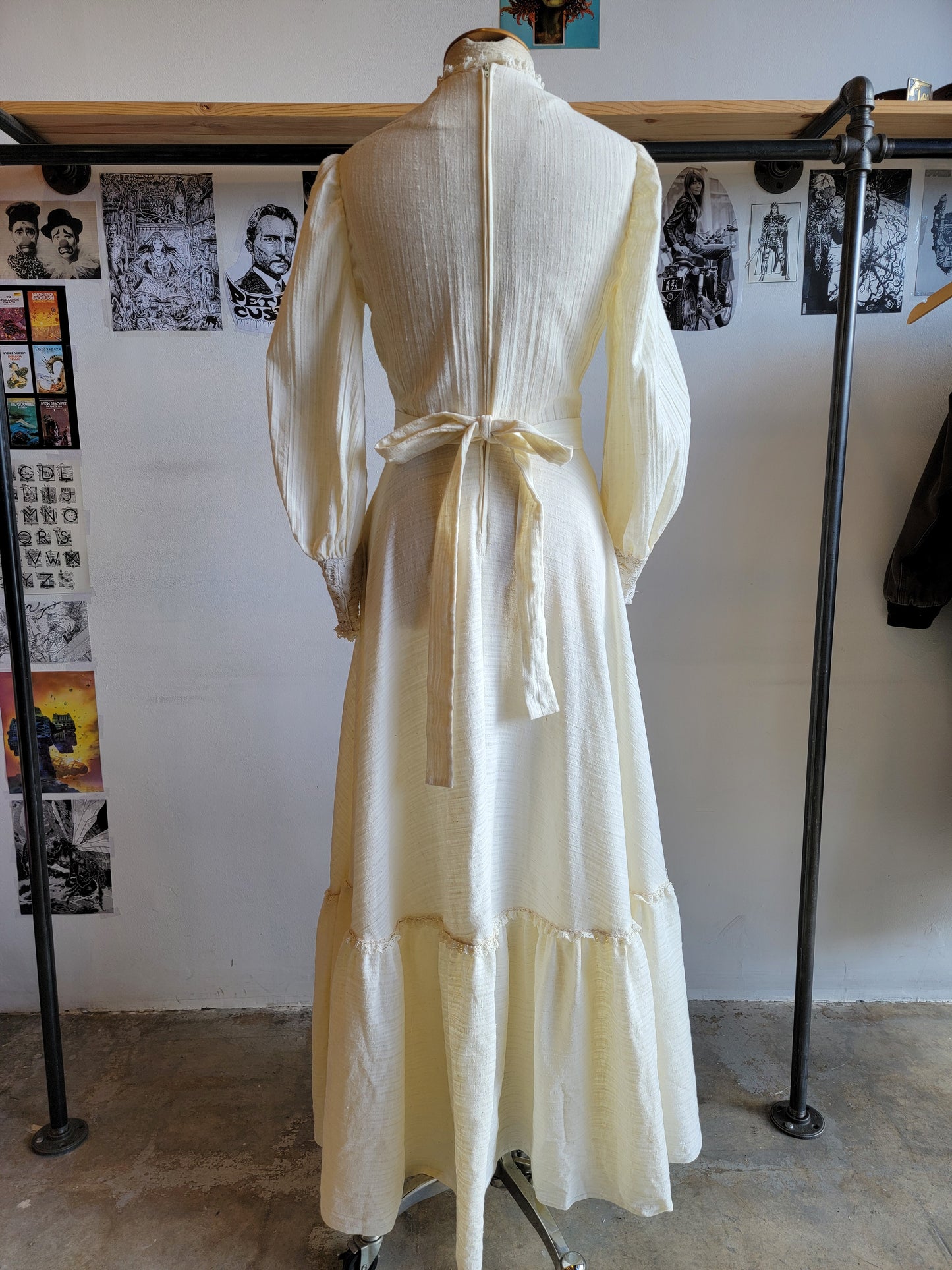 Vintage 70s Cream Cotton and Lace Victorian Dress