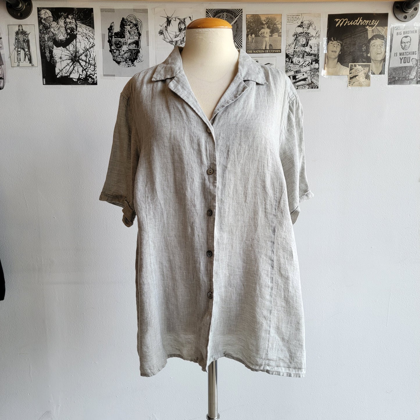 Short Sleeve Linen Shirt - XL