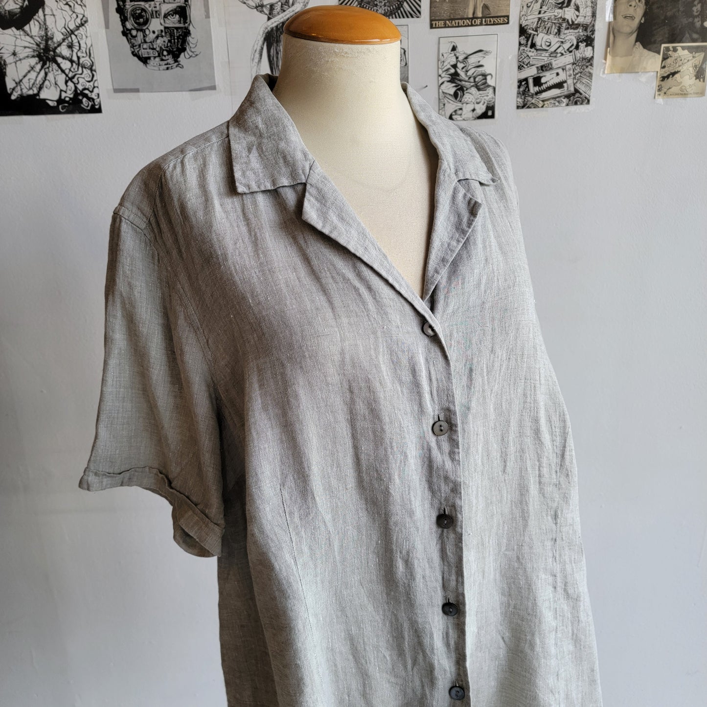 Short Sleeve Linen Shirt - XL