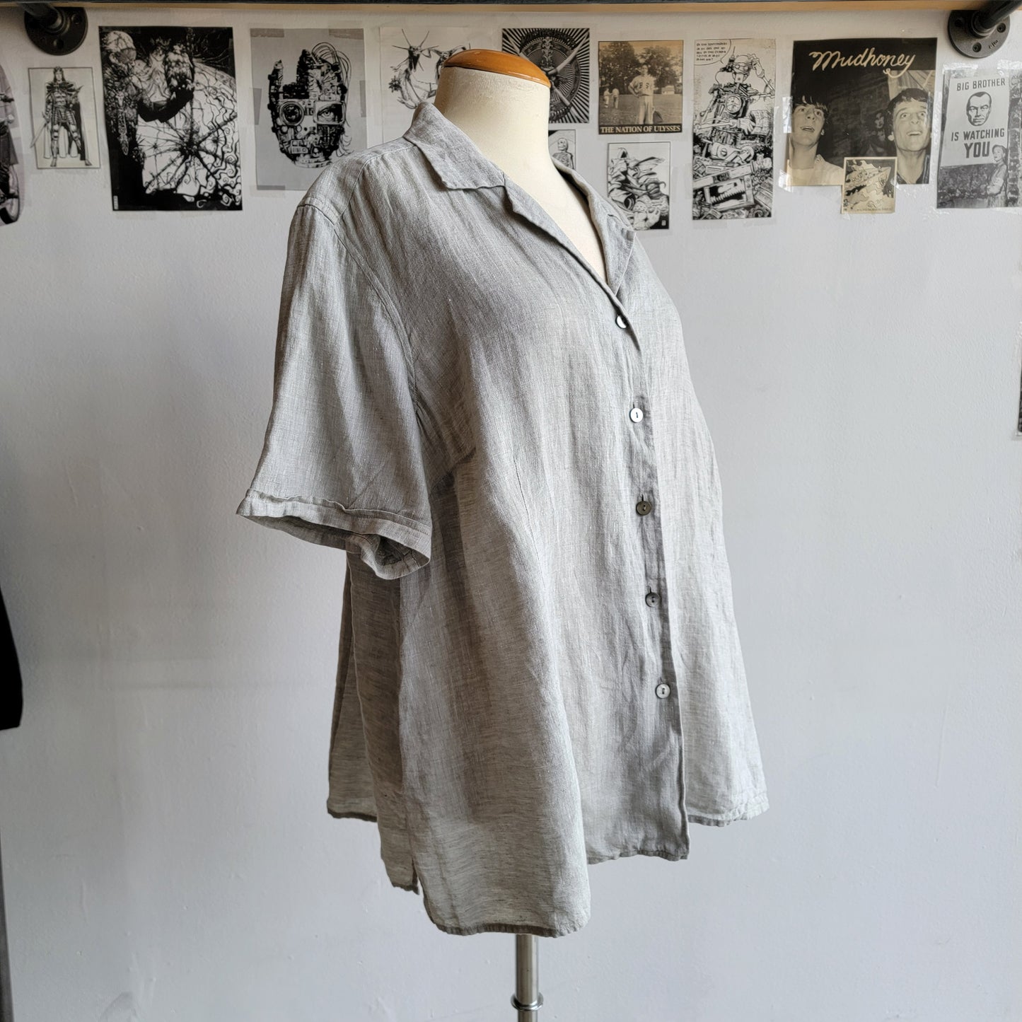 Short Sleeve Linen Shirt - XL