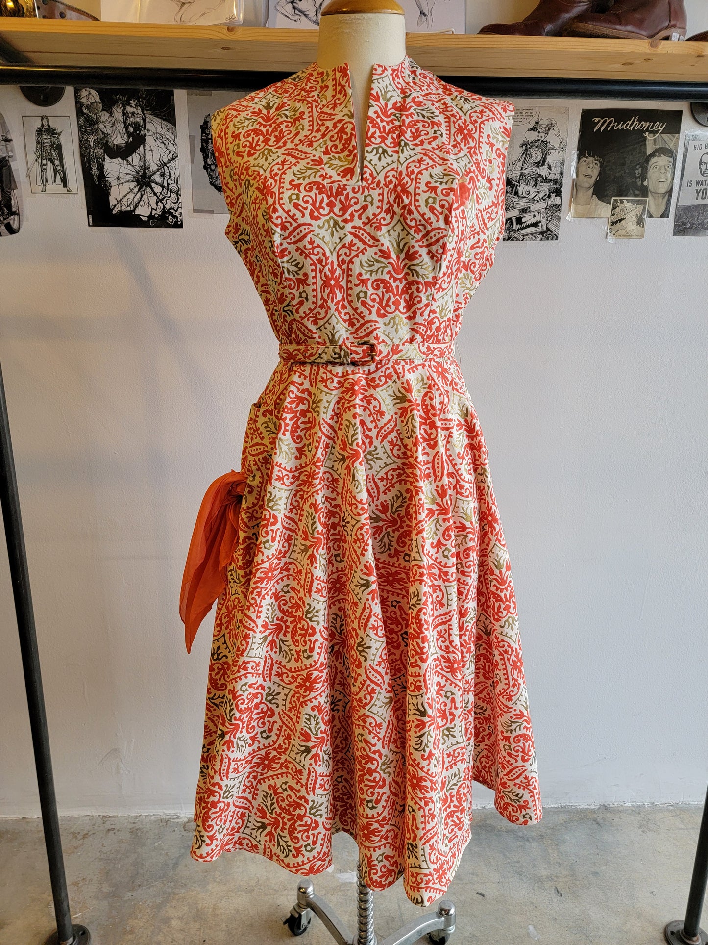 Vintage 1950s Cotton Dress - Small