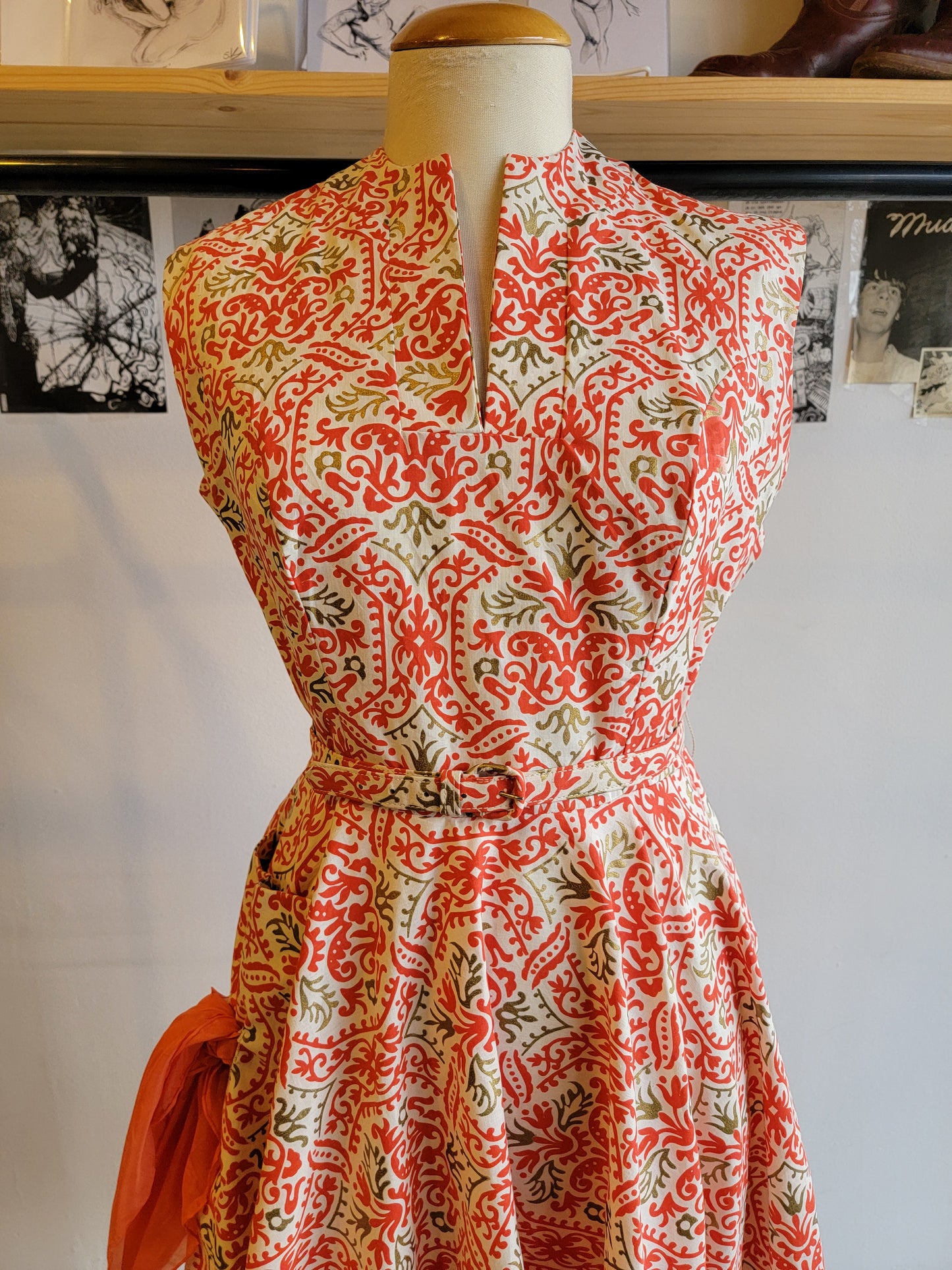 Vintage 1950s Cotton Dress - Small