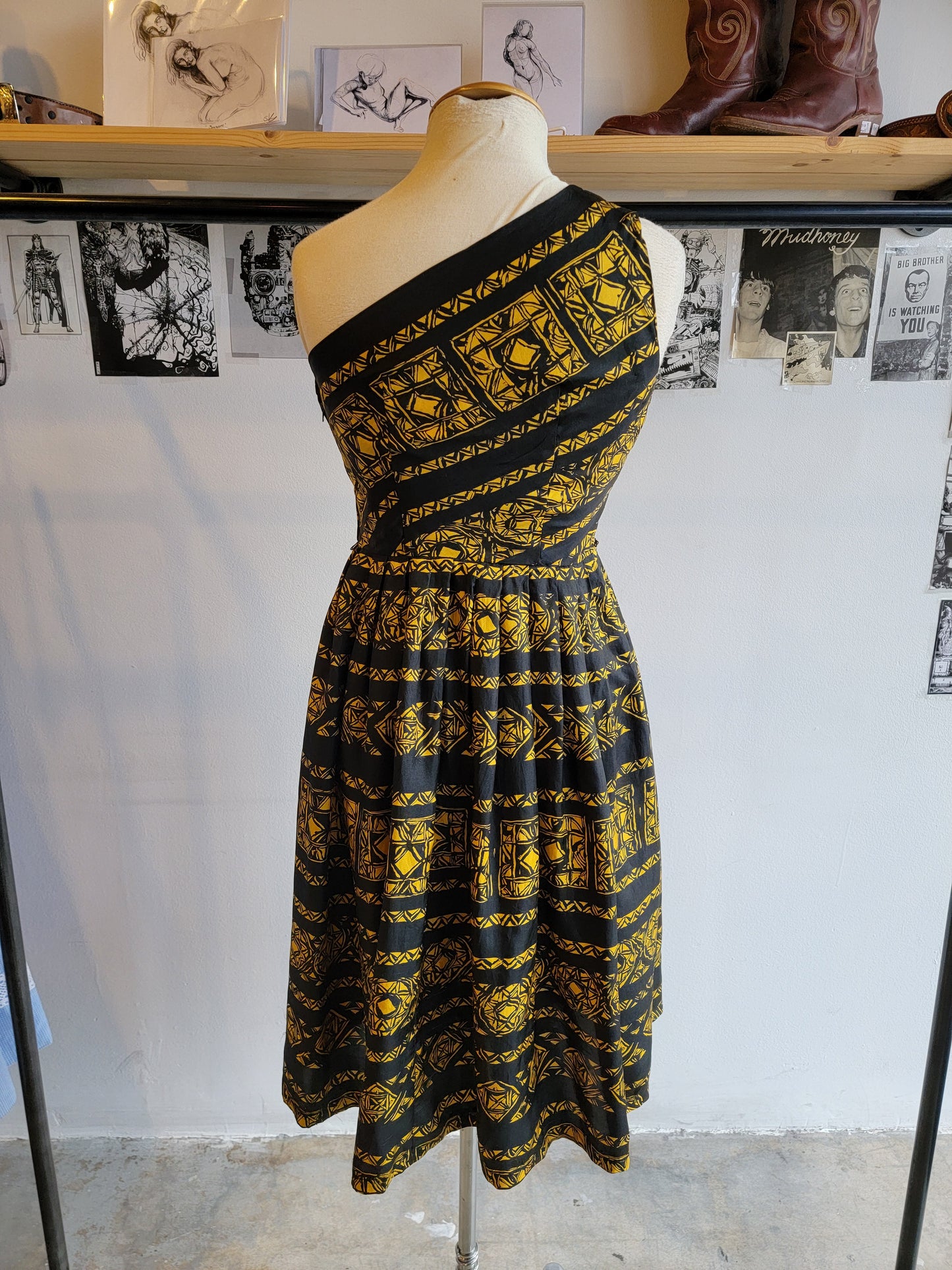 Vintage 1950s Silk One Shoulder Dress