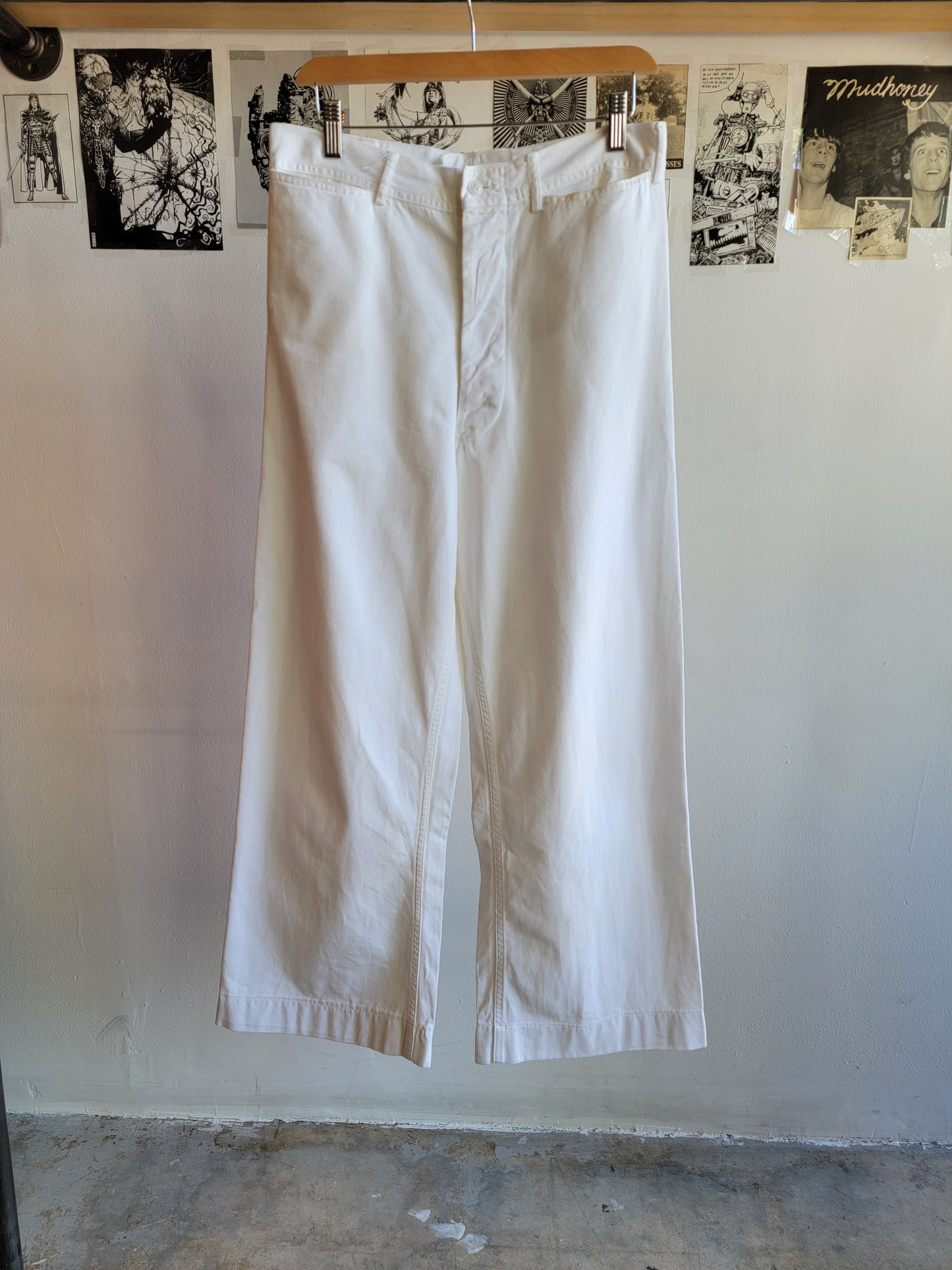 US Navy White Wide Leg Trousers - Waist 31"