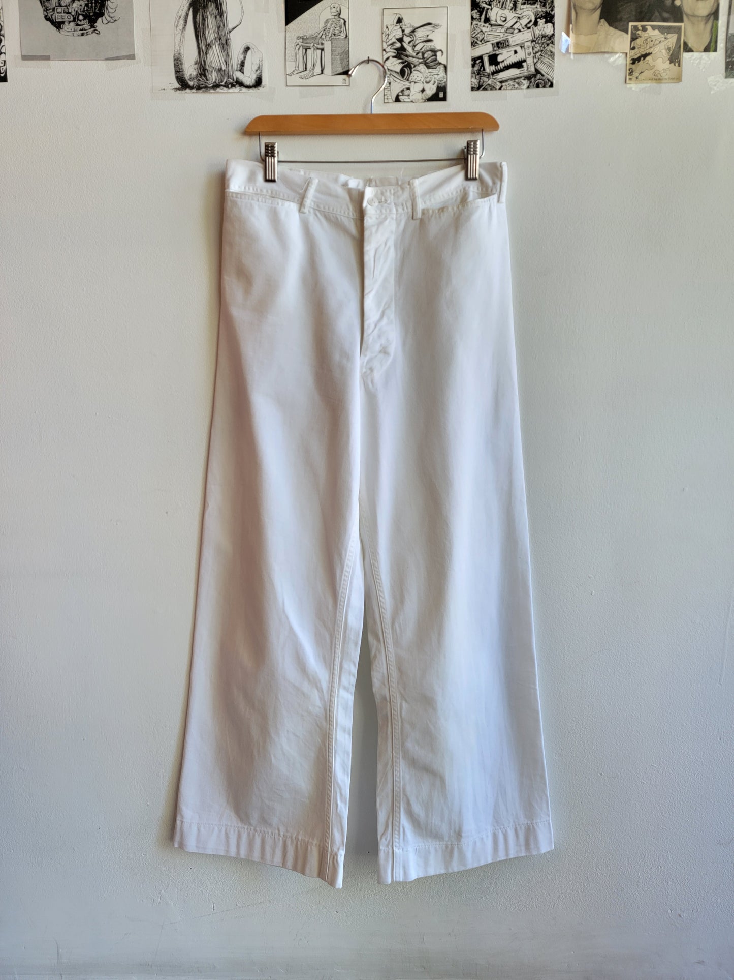 US Navy White Wide Leg Trousers - Waist 31"