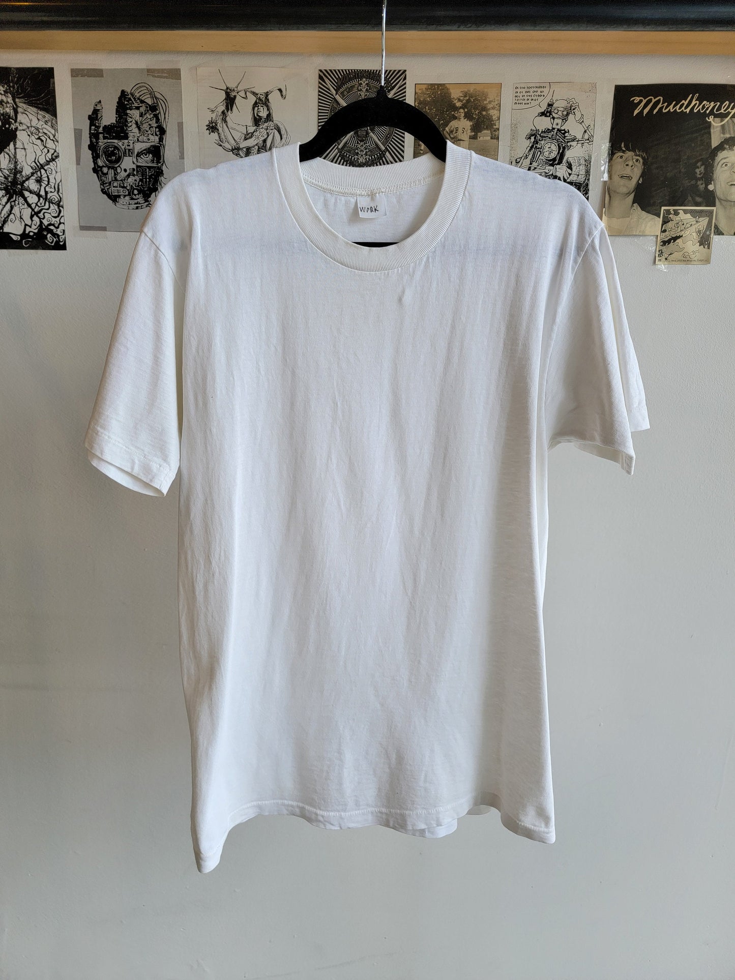 80s Plain White Cotton T-shirt - Medium