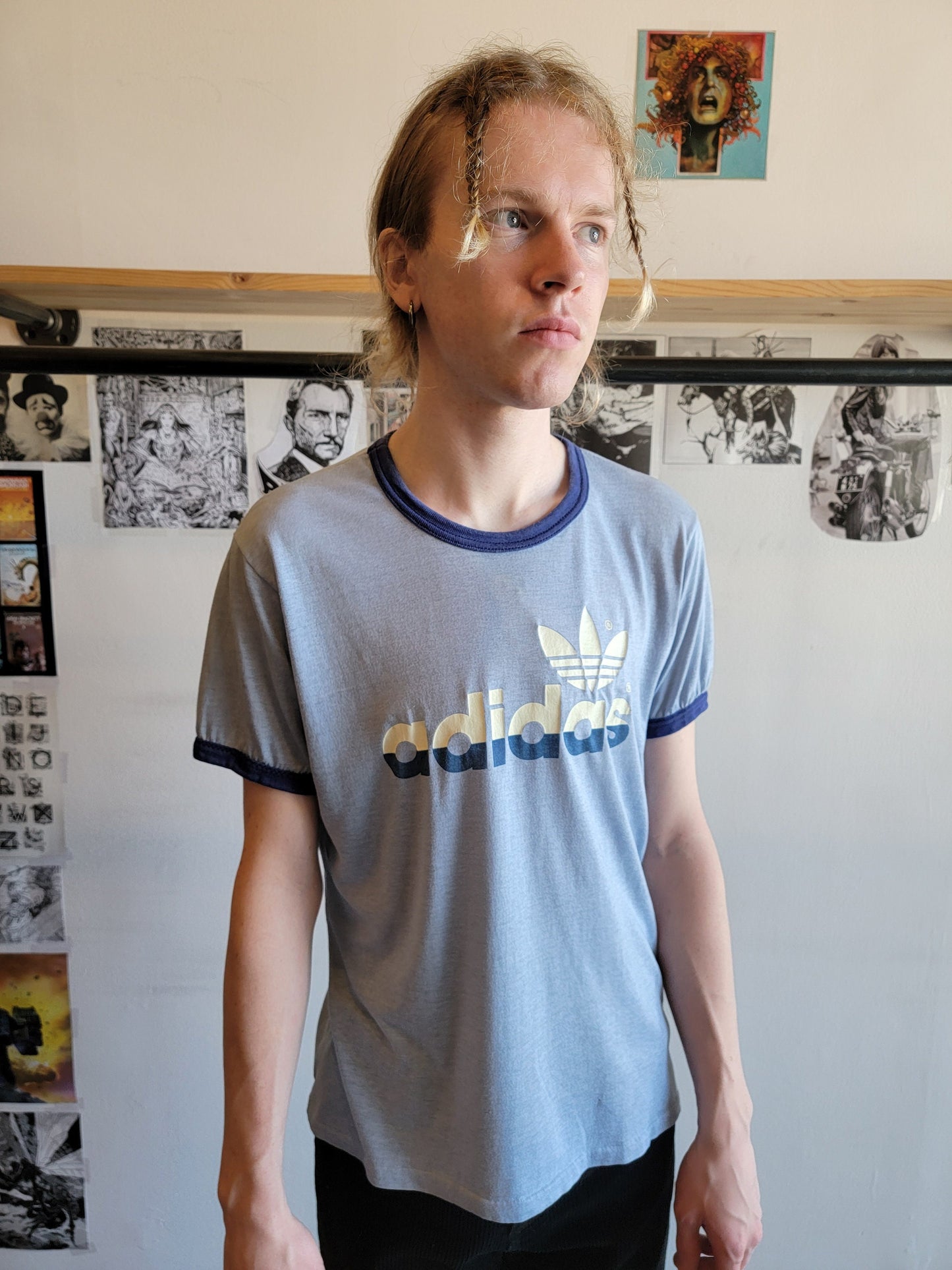 Vintage 1980s Adidas Ringer Tee - Large