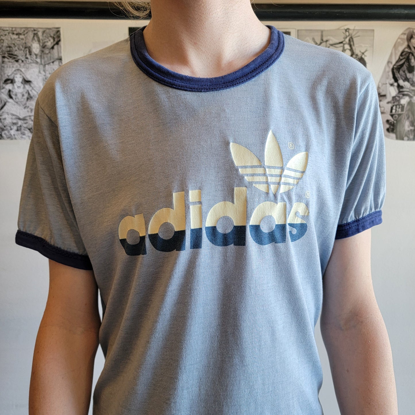 Vintage 1980s Adidas Ringer Tee - Large