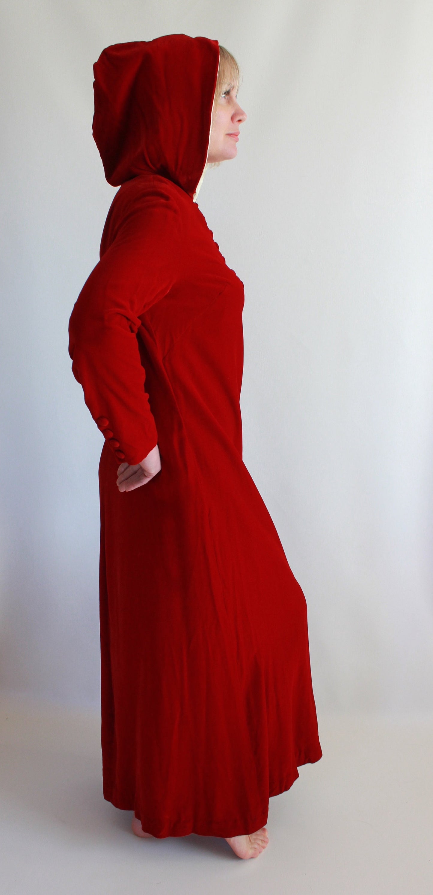 Red Velvet Hooded Gown