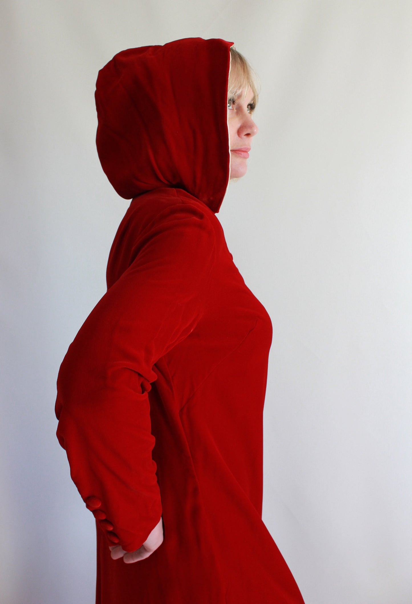 Red Velvet Hooded Gown