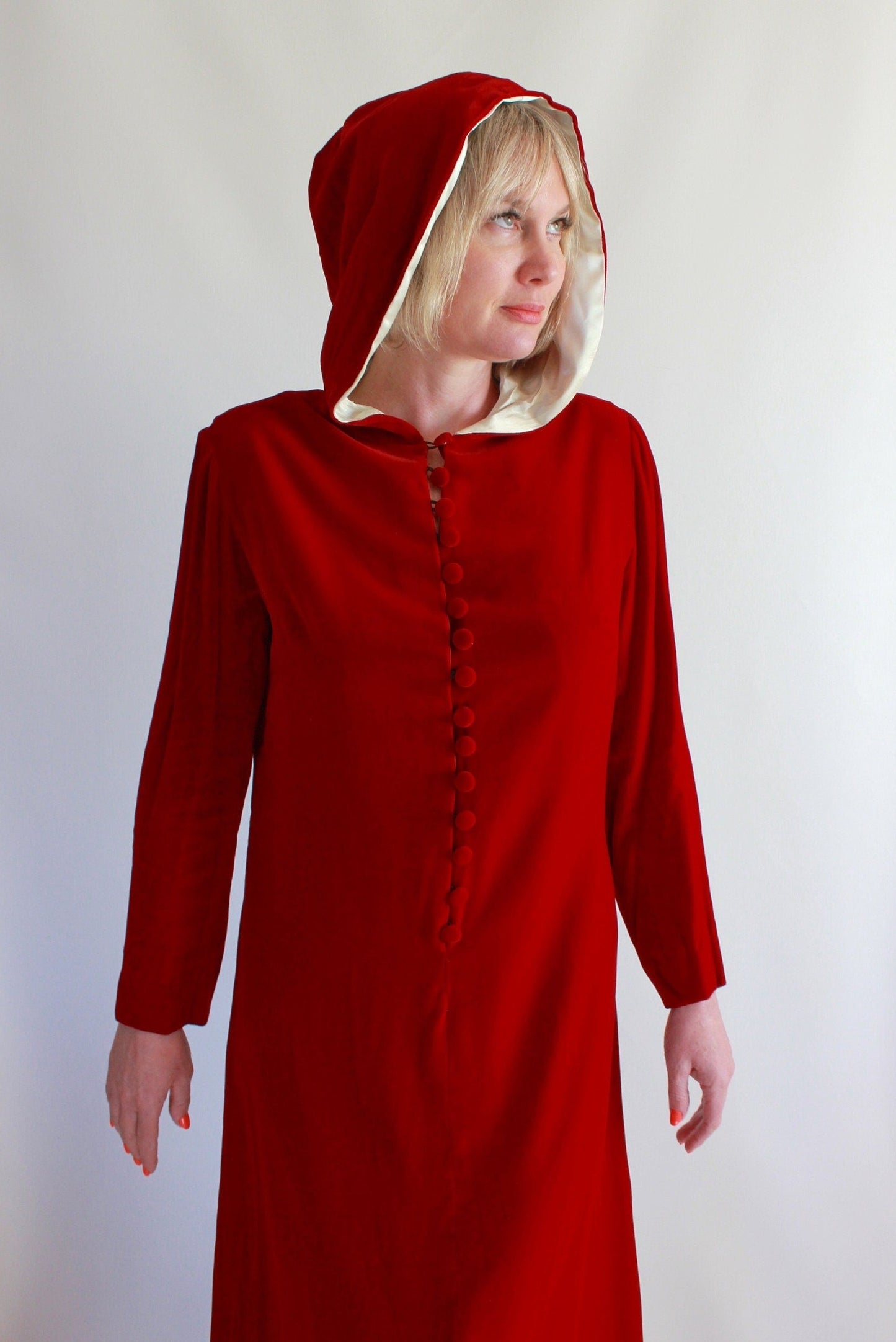 Red Velvet Hooded Gown