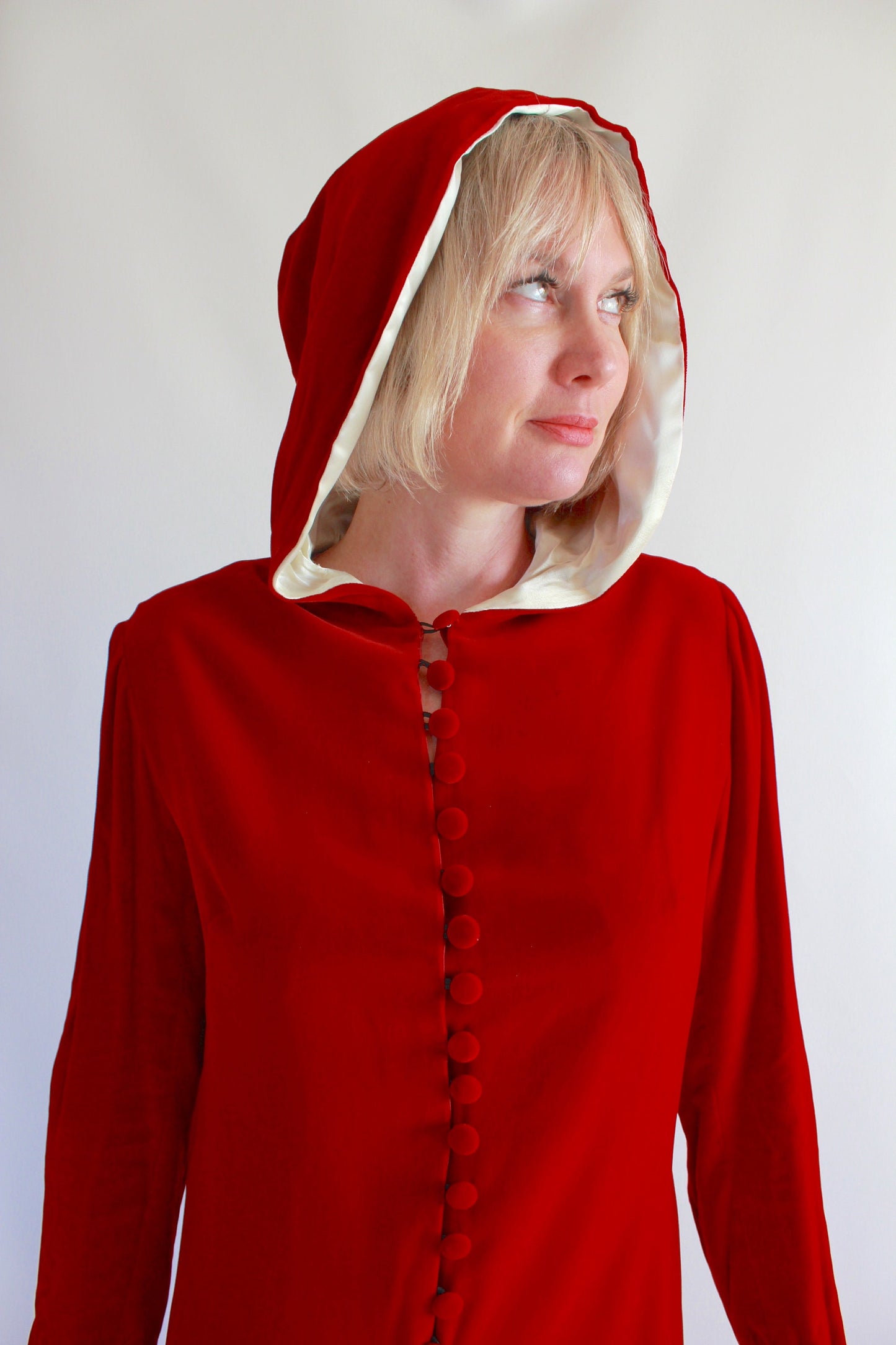 Red Velvet Hooded Gown