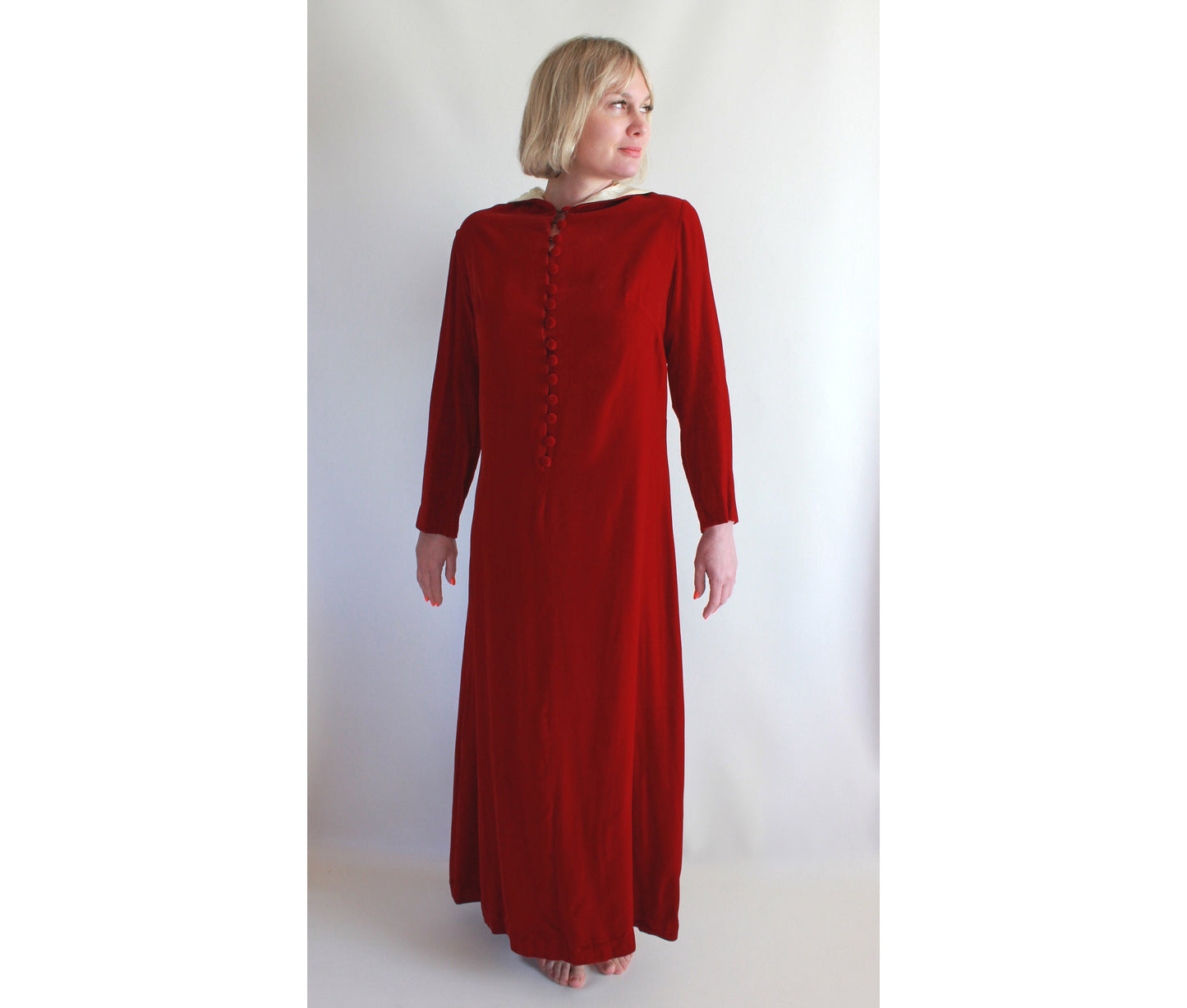 Red Velvet Hooded Gown